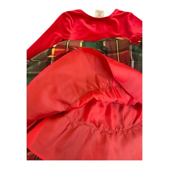 Bonnie Jean Red Green Gold Velvet Plaid Holiday Christmas 2T Dress NWT - Picture 6 of 6